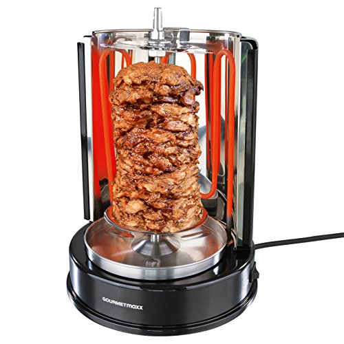 GOURMETmaxx Dönergrill | Elektrogrill für Döner, Gyros, Hähnchen | Vertikaler Edelstahl Grill mit 360°-Hitzeverteilung | 4kg Fassungsvermögen | Inkl. 6 Schaschlikspieße | Leicht zu reinigen [Schwarz]