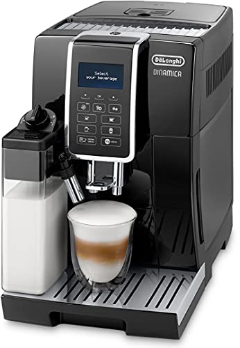 De'Longhi Dinamica ECAM 350.55.B Kaffeevollautomat mit LatteCrema Milchsystem, Cappuccino, Espresso und Kaffee auf Knopfdruck, Digitaldisplay, 2-Tassen-Funktion, Großer 1,8 Liter Wassertank, Schwarz