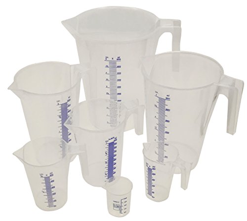 Messbecher-Set Profi Qualität 7-teilig 0,1/0,25/0,5/1/2/3/5 Liter, Bruchsicherer Kunststoff, Hitzebeständig, Säurebeständig, Lebensmittelecht, Ideal Für Haushalt, Labor Und Werkstatt