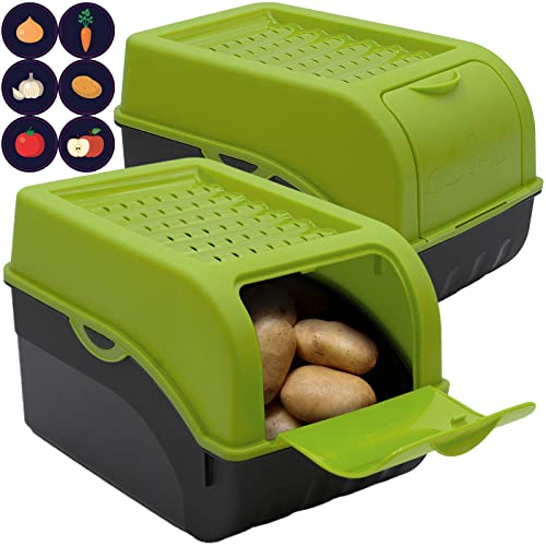 ARTECSIS Kartoffel Aufbewahrungsbox grün 2er Set I Gemüsebox Kartoffelbox mit Deckel für ca. 4 kg Kartoffeln + 6 Aufkleber mit Gemüsesorten