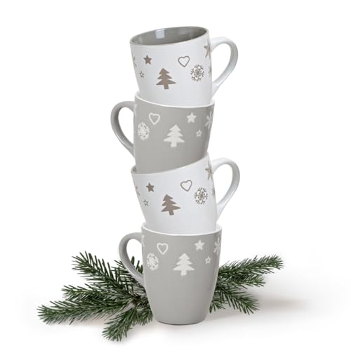 matches21 Tassen Becher Kaffeetassen Kaffeebecher Weihnachtsmotive Weihnachten grau weiß Keramik 4er Set - 11 cm 300 ml