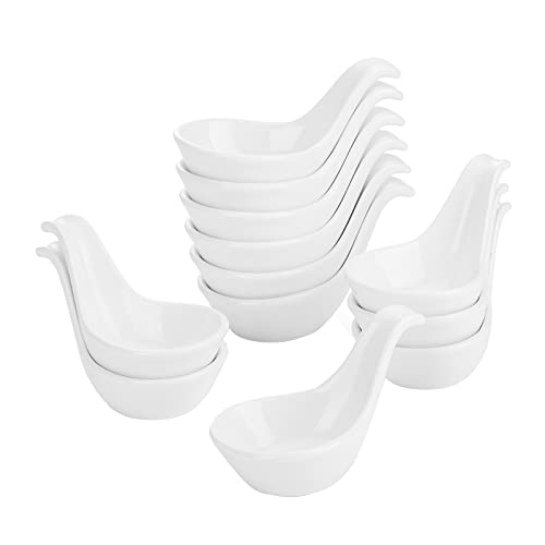 MALACASA, Serie Ramekin.Dish, 12 tlg. Porzellan Weiß Dessert Schalen, kleine Servierschalen, für Soße, Dipping, Souffle, Pudding, Backofen sicher - Löffelförmig 3.7"/9.5cm/20ml