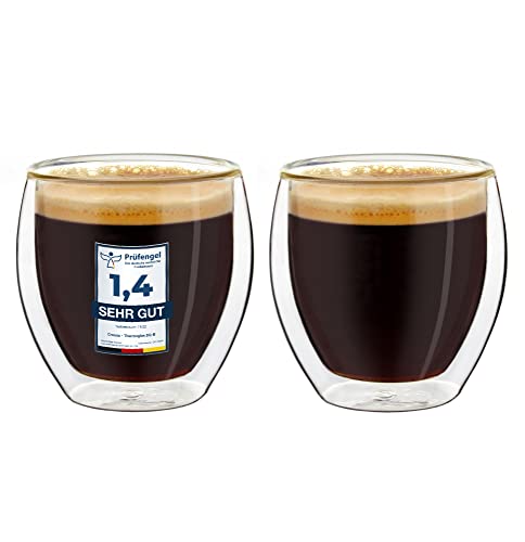 Creano doppelwandige Espressotassen, 2er-Set 100ml, Mokkatassen, Thermo-Gläser mit Schwebe-Effekt