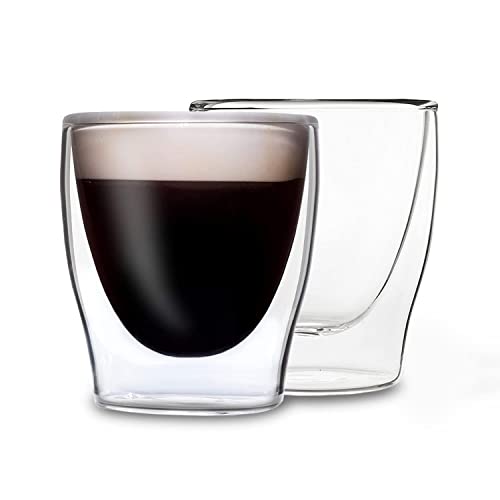 DUOS® Espressotassen Glas 2x80ml, Doppelwandige Gläser Latte Macchiato, Doppelwandige Kaffeegläser, Teegläser, Cappuccino Gläser, Eiskaffee Gläser Thermogläser doppelwandig, Latte Macchiato Gläser Set