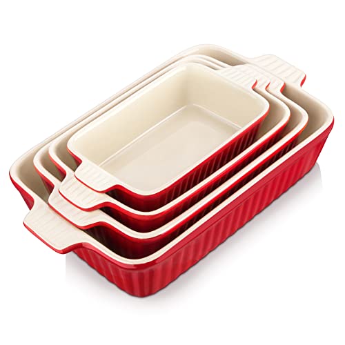 MALACASA, Serie Bake.Bake, 4-teiliges Auflaufform Set aus kratzfestem Keramik in Rot | Enthält 4 Größen für die Zubereitung von Lasagne, Suppe, tiramisu und mehr