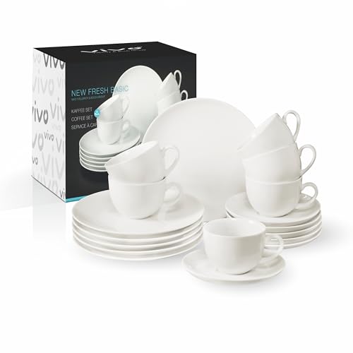 vivo by Villeroy & Boch – New Fresh Basic Kaffeeservice 18 Teilig 6 Personen Weiß, Spülmaschinenfest, Mikrowellensicher, Kaffeegeschirr Set Modern, Kaffee Set Geschirr, Frühstücksgeschirr, Porzellan