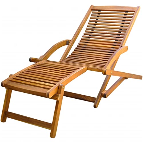 vidaXL Holzliege Sonnenliege Liegestuhl Gartenliege Deckchair + Fußstütze Akazie