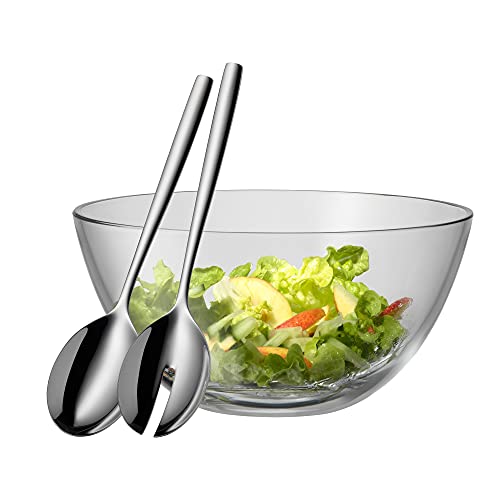 WMF Taverno Salatschüssel Set 3-teilig, Salatbesteck Edelstahl 25 cm mit Salatschale, runde Schale 23,5 cm, Salatschüssel Glas, spülmaschinengeeignet