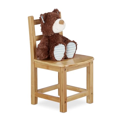 Relaxdays Kinderstuhl RUSTICO aus Bambus, Für Jungen und Mädchen, Kinderzimmer Stuhl, HBT: ca. 50 x 28,5 x 28 cm, natur