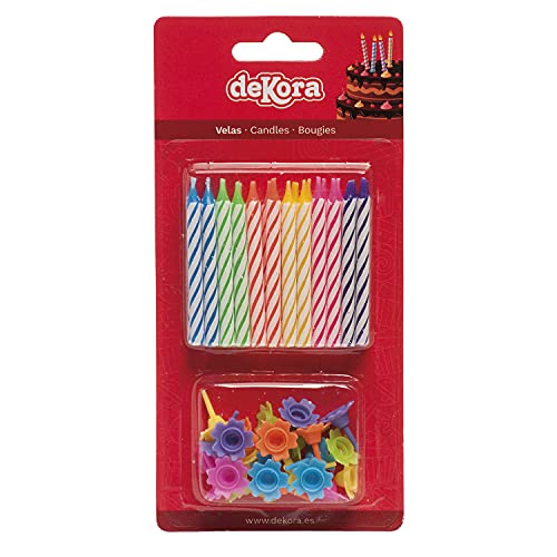 dekora Blister Originelle Geburstagskerze Set für Kerzen Deko von Assortierte Farben-Geburtstagskerze mit bunten Standfüßen, Wachs, Mehrfarbig, 18.5 x 8.9 x 1 cm