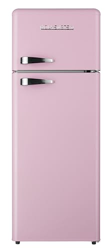 Wolkenstein Retro Kühl-Gefrier-Kombination Pink Glanz GK212.4RT SP | 211 Liter | Nostalgie Design Kühlschrank | 39 Liter 4 Sterne Gefrierfach | LED-Beleuchtung | Silber Applikationen