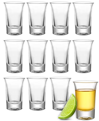 Praknu 12 Schnapsgläser aus Glas 4cl - Spülmaschinenfest - Standfest dank dickem Boden - Shotgläser für jede Party