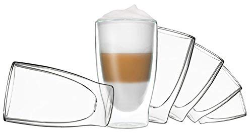 DUOS® Latte Macchiato Gläser Set 6x400ml, Doppelwandige Kaffeegläser, Teegläser, Cappuccino, Eiskaffee Gläser Thermogläser Espressotassen