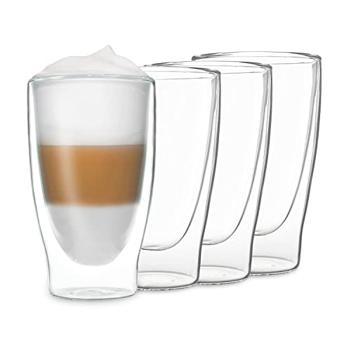 DUOS® Latte Macchiato Gläser Set 4x400ml, Doppelwandige, Kaffeegläser, Teegläser, Cappuccino, Eiskaffee Gläser Thermogläser Espressotassen Glas