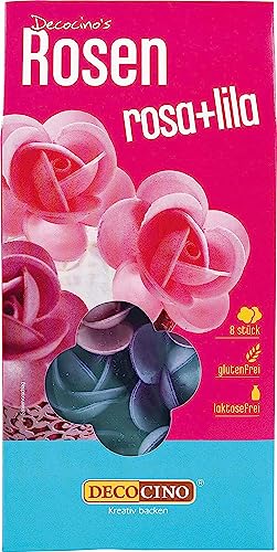 DECOCINO Rosen aus Esspapier Lila & Rosa (2 x 8 Stk.) – als essbare Blumen für Hochzeits-Deko & Geburtstags-Deko auf Torten, Kuchen, Cup-Cakes, Muffins!
