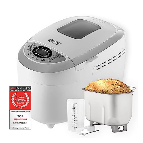 TZS First Austria Brotbackautomat | automatisch 750g-1250g Brot, Kuchen, Sauerteig | Antihaftbeschichtet | Brotbackmaschine mit Timer | einfache Bedienung über Display - inkl. 2 Knethaken, Weiß