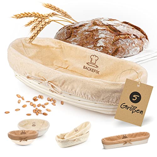 Backefix 500g bis 1 kg Gärkörbchen oval klein (Ø 28cm innen) | Brot backen Zubehör für perfekt geformtes, handgemachtes Brot | naturbelassener Gärkorb zum Brotbacken mit Leinentuch