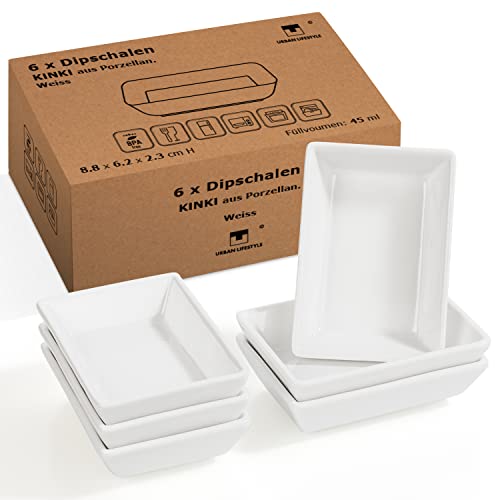 Dipschalen Dip Schälchen Porzellan stapelbar 6 x Schälchen Set weiß Saucenschälchen "Kinki" (8,8x6,2x2,3cm) Sojasauce Schälchen, Sushi Schälchen, Fingerfood Gewürzschalen Raclette Zubehör