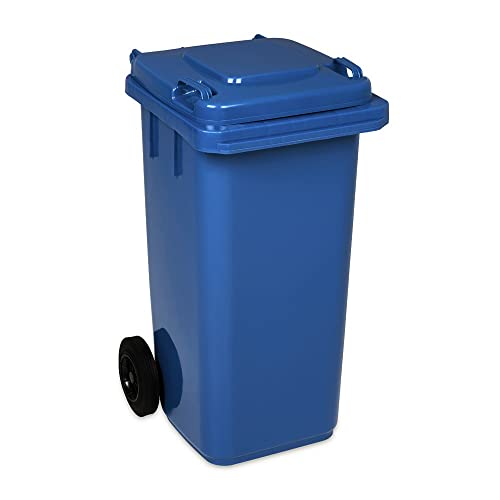 JESTIC Mülltonne Abfalltonne Reststofftonne 120L laufruhige Vollgummi-Räder NEU (blau)
