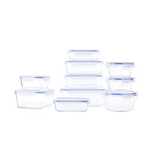 AmazonBasics - Glasbehälter für Lebensmittel, mit Deckel, 20 -teiliges Set(10 Behälter + 10 Deckel), BPA-freie