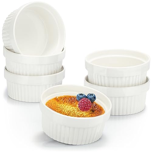 COM-FOUR® 6x Soufflé Förmchen - Creme Brulee Schälchen aus Keramik - Ofenfeste Förmchen - Dessertschale und Pastetenförmchen für z.B. Ragout Fin - je 270 ml - in weiß