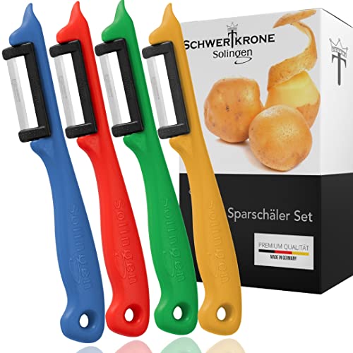 Schwertkrone Obstschäler Pendelschäler Gemüseschäler Sparschäler/Solingen Germany Rechts- und Linkshänder bunt gemischt Set - 4 Stück - Zufällige Farbe