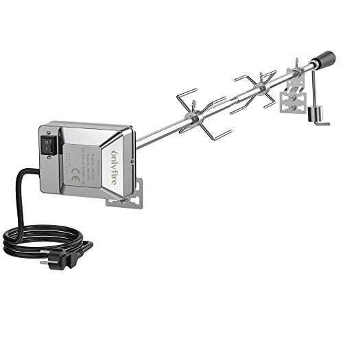 Onlyfire BRK-6012 Universal Grillspieß Set Drehspieß Ersatz Rotisserie Kit 114cm Lange, 12x12mm Sechskant-Spieß Stange mit EU Elektromotor Halter (Nicht Passt Weber Gas Grill)