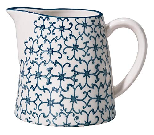 Bloomingville Milchkrug Kristina Retro Sahnekännchen Kännchen kleine Kanne Ø 8,5 x H 8,5 cm, blau, Keramik, fasst ca. 250 ml