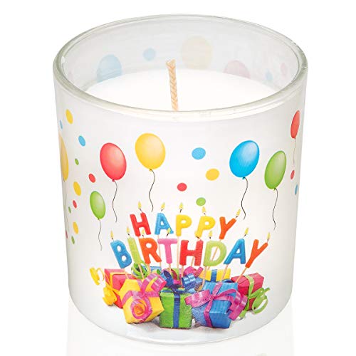 Smart-Planet hochwertige Geburtstagskerze im Glas Ambiente - Happy Birthday Kerze 8cm x 7cm - 25 Std Brenndauer Windlicht ohne Duft - Glaskerze