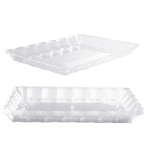 MATANA 6 Plastik Servierplatten für Vorspeisen & Fingerfood - Catering, Buffets, Geburtstage, Hochzeiten, Weihnachten& Partys - Transparent, 32x24cm - Stabil & Mehrweg