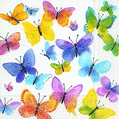 20 Servietten Überall bunte Schmetterlinge/Frühling/Sommer/Tiere 33x33cm
