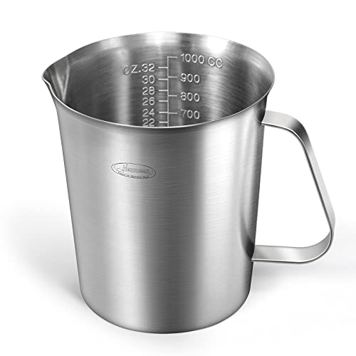 Newness Messbecher Edelstahl, 1000 ML [3 Messskalen, einschließlich Cups, ML, OZ Skala] Milchkännchen mit Markierung mit Griff, Messkanne Milk Pitcher