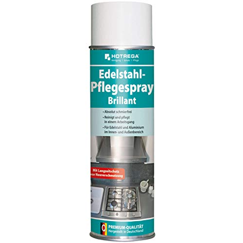 HOTREGA Edelstahl Pflegespray Brillant | Edelstahlreiniger | Edelstahlpflege | Edelstahl Pflege Reiniger (500ml)