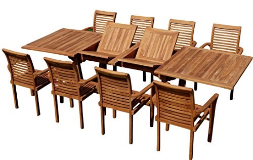 Teak Set: Gartengarnitur Tobago Ausziehtisch 200/250/300cm x 100cm + 8 Alpen Sessel Serie JAV von AS-S