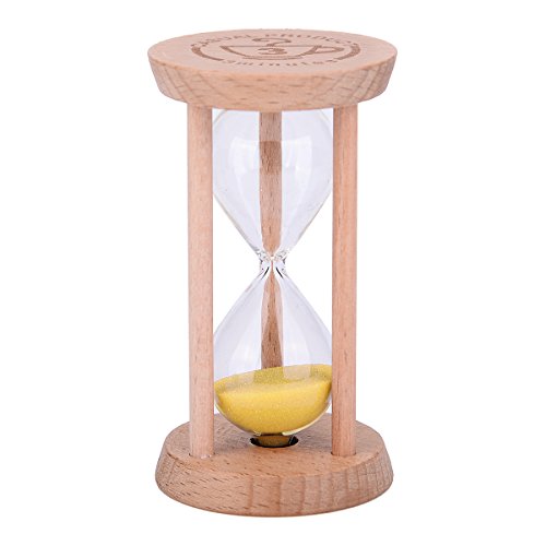 Mini-Sanduhr – Holz-Sanduhr, Timer, Holzfarbe, Werkzeug für Zuhause und Restaurant, 1 Minute/3 Minuten, Wood + Yellow, 3min
