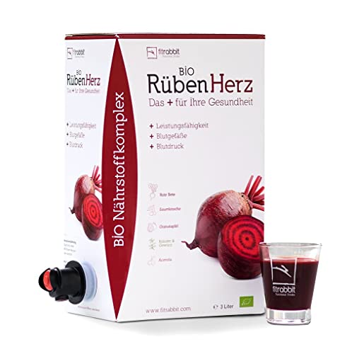 FITRABBIT BIO Rüben Herz [3 L Bag in Box] - 50 Portionen - Für Leistungsfähigkeit, Blutdruck & Blutgefäße - Enthält Rote Bete, Granatapfel, Sauerkirsche, Kräuter, Gewürze und Acerola