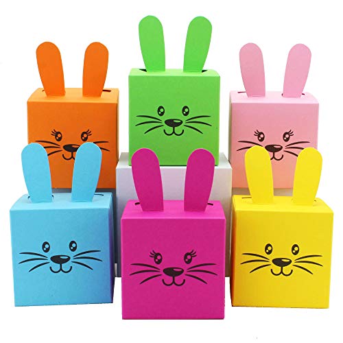 Papierdrachen 12 Geschenkboxen im Osterhasen-Design - Kisten mit Ohren, Pompom und Gesicht - 7cm x 7cm - bunt gemischt - Osternest für Kinder