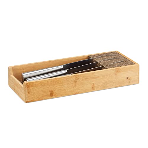 Relaxdays Messerhalter Bambus, Schubladeneinsatz für Messeraufbewahrung, Schubladenorganizer, HBT: 6,5x38x15,5cm, natur