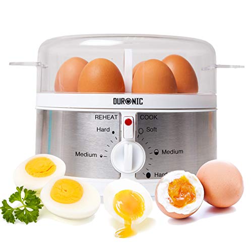 Duronic EB35 WE Eierkocher | Bis zu 7 gekochte Eier | Härtegradeinstellung weich mittel hart | Ei Weiterkochfunktion | Inklusive Messbecher und Eierstecher | Für ein perfektes Frühstücksei | 350 Watt