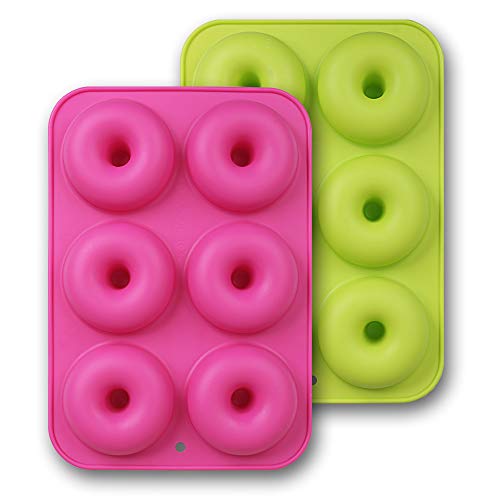 homEdge Silikon-Donut-Formen, 2 Stück, antihaftbeschichtet, lebensmittelecht, für Donut-Backen, Grün und Rosa
