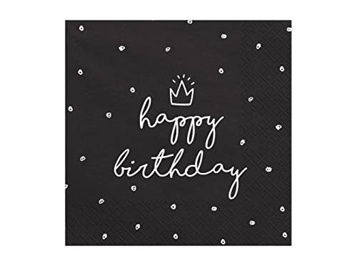 PartyDeco Servietten Happy Birthday 20 Stück 33x33cm 1/4-Falz 3-lagig Papierservietten Geburtstag schwarz