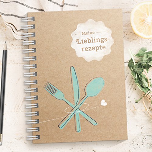 Kipitan DIY Rezeptbuch zum selberschreiben: TÜRKIS – Meine Lieblingsrezepte – Modernes DIN A5 Kochbuch zum selbstgestalten mit Inhaltsverzeichnis, Register und Schutzfolie (Made in Germany)
