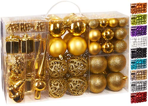 BRUBAKER 101-teiliges Set Weihnachtskugeln mit Baumspitze Gold Christbaumschmuck