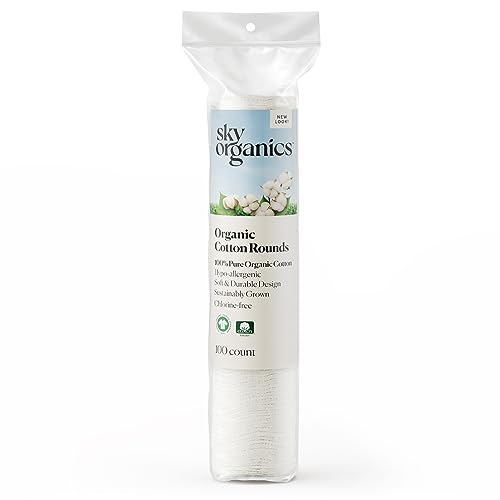 Sky Organics Bio Wattepads für Empfindliche Haut, 100% Reine GOTS-Zertifizierte Bio-Produkte für Schönheit & Körperpflege, 100 Stk.