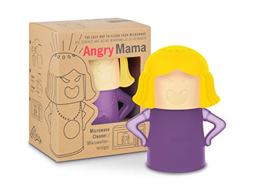 Mikrowellenreiniger Angry Mama, Gelb + Lila, Reinigungsfigur für Mikrowelle, Reinigt und desinfiziert ohne Chemie, einfach & umweltfreundlich, microwave cleaner, wütende Mama, Brainstream