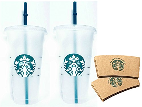 Starbucks Becher für Eis- und Kaltgetränke, wiederverwendbar, 2er-Set mit Ärmeln, 710 ml
