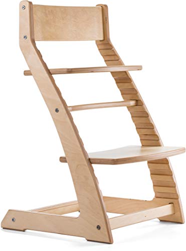 FORNEL Stuhl aus Holz Natur für Kleinkinder, Kinder & Erwachsene, Verstellbarer, Anpassbarer Stuhl, Rückenlehnenverstellung, ab 3 bis 10 Jahre (Natur)