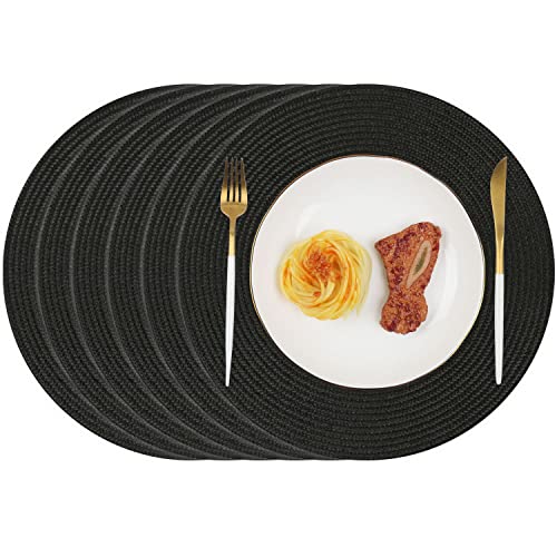 Homcomodar Runde Tischsets Abwaschbar Set von 6 Platzsets Hitzebeständigem Platzdeckchen für Küche Abendessen 34cm(Schwarz)