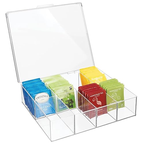 mDesign Küchen Organizer – praktischer Kasten mit Deckel für Küche und Speisekammer – Aufbewahrungsbox mit acht Fächern – ideal für Tee, Kaffee, Gewürze und andere Lebensmittel – durchsichtig