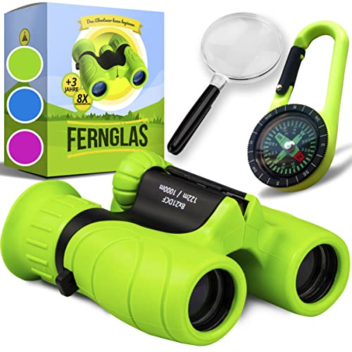 Fernglas für Kinder - Optimales Geschenk für kleine Jungen und Mädchen - Starke Vergrößerung 8X21 – Umfangreiches Set inklusive Lupe & Kompass – Spielzeug für 3-12 Jahre